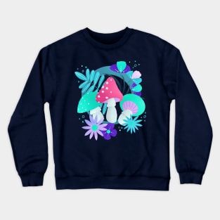 Turquoise and pink mushrooms and flowers Crewneck Sweatshirt